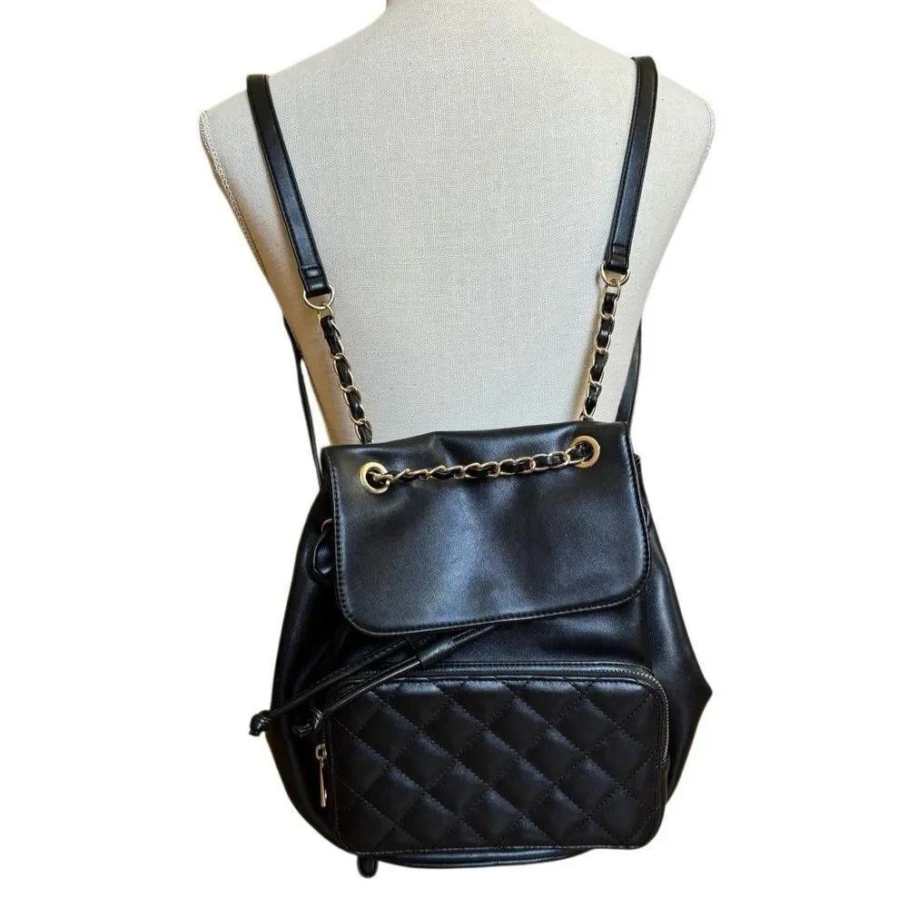 Forever 21 Drawstring Quilted Backpack Bookbag Black